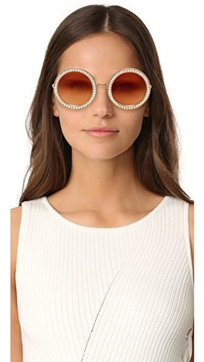 Shop Dolce & Gabbana Round Crystal Sunglasses In Pink Gold/pink