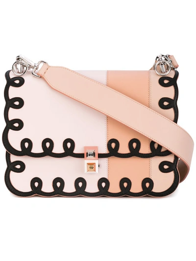 Fendi Kan I Scalloped Stripe Leather Shoulder Bag - Coral In Plaster Pink