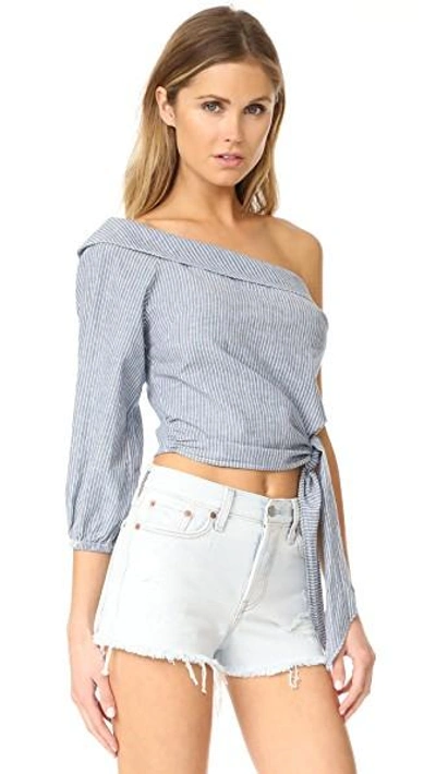 Free People Get Down One-sleeve Top In Blue | ModeSens
