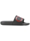 Ferragamo 'groove' Slide Sandal (men) In Black/red