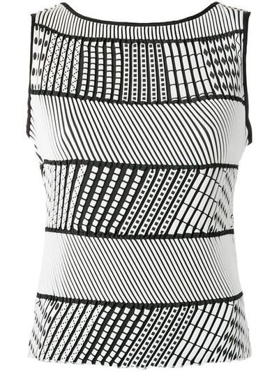 Issey Miyake Striped Sleeveless Top In White