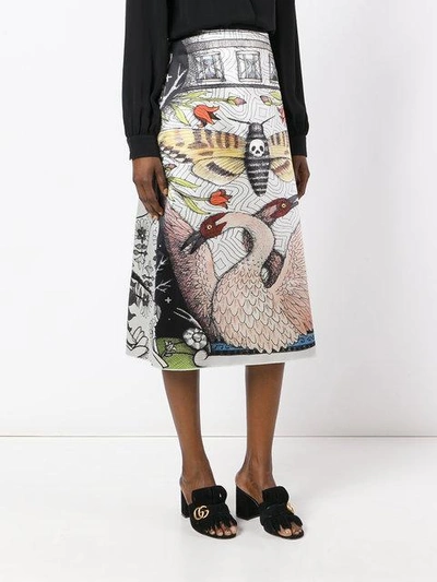 Shop Gucci Illustration Print Midi Skirt - Black