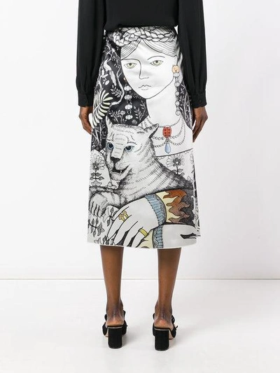 Shop Gucci Illustration Print Midi Skirt - Black