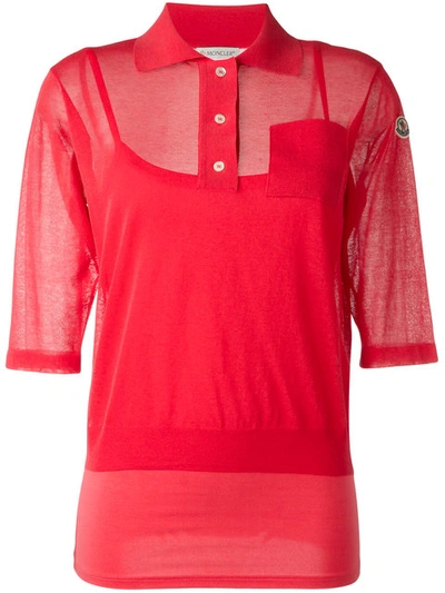 Moncler Semi-sheer Knitted Polo Shirt - Pink In Pink & Purple
