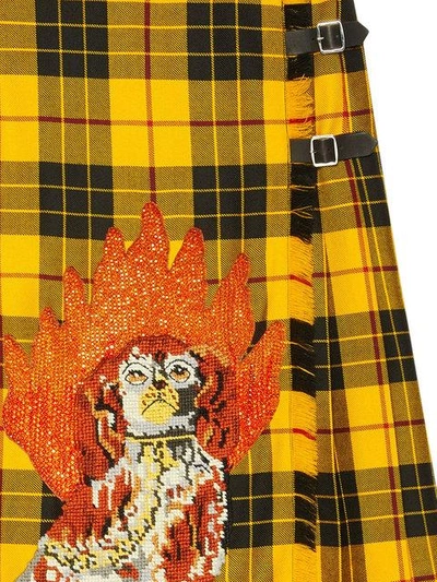 Shop Gucci Embroidered Tartan Wool Skirt In Yellow