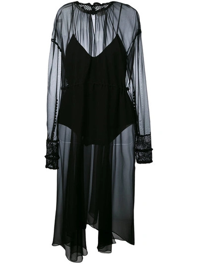 Magda Butrym Aviles High-neck Sheer Handkerchief-hem Midi Dress, Black