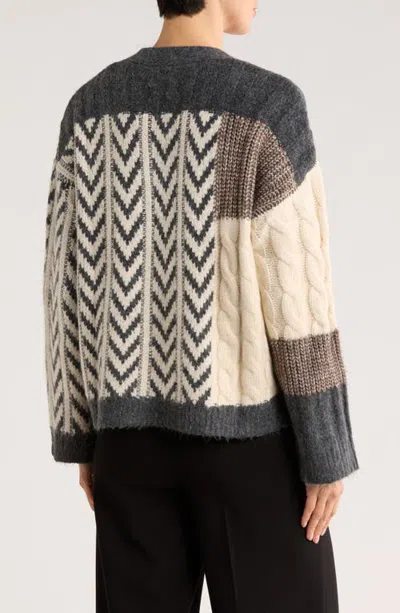 Bobeau Chevron Patchwork Cardigan In Multi