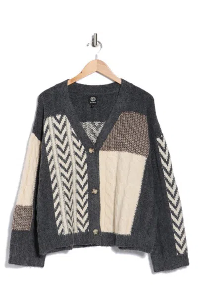 Bobeau Chevron Patchwork Cardigan In Multi