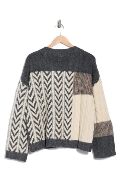Bobeau Chevron Patchwork Cardigan In Multi