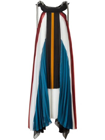 Chloé Asymmetric Block-color Plissé-georgette Gown In Multi