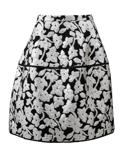 Shop Oscar De La Renta Fil Coupe Floral Skirt In Blk-slvr