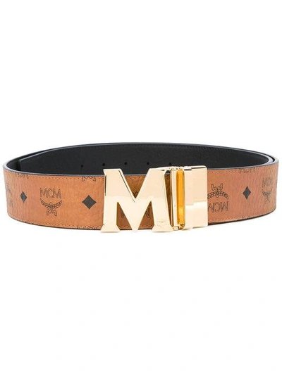 Shop Mcm Logo Belt In Brown