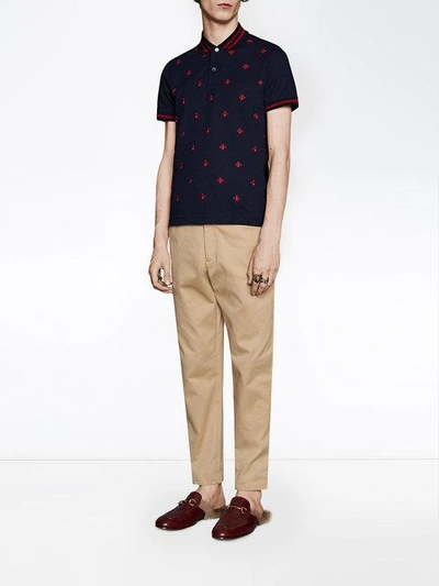 Shop Gucci Cotton Polo With Bees And Stars In Blue