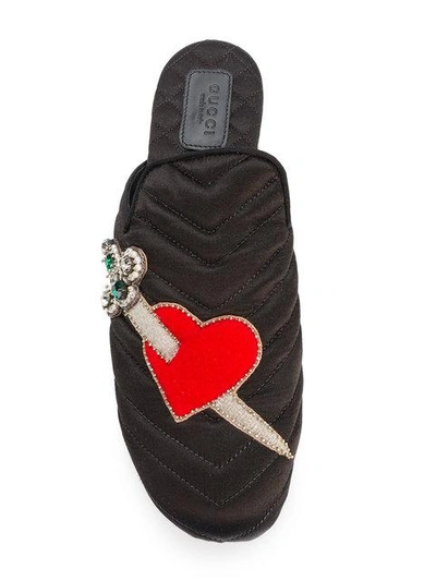 Shop Gucci Heart And Dagger Velvet Slippers