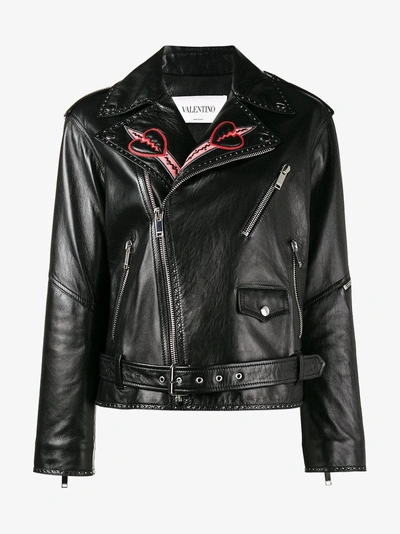 Shop Valentino Love Blade Embroidered Leather Jacket