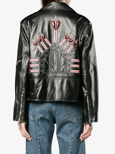 Shop Valentino Love Blade Embroidered Leather Jacket