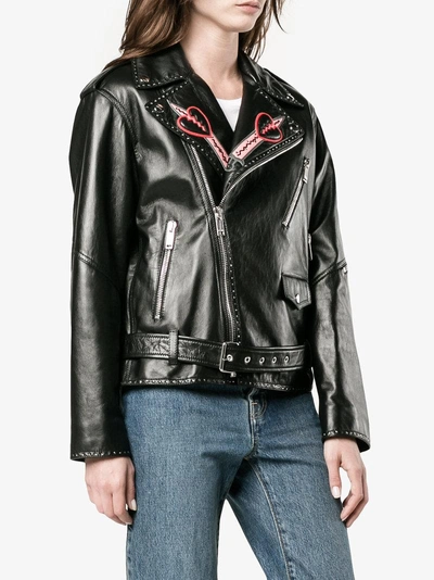 Shop Valentino Love Blade Embroidered Leather Jacket