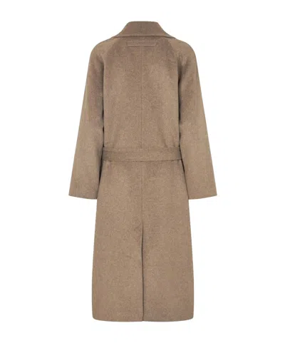 Samsoe & Samsoe Lead Gray Sahannen Melange Double-breasted Coat In Brown