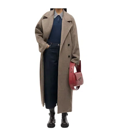 Samsoe & Samsoe Lead Gray Sahannen Melange Double-breasted Coat In Brown