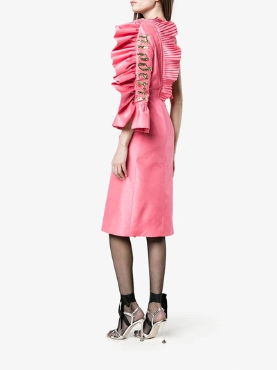 Shop Gucci One Shoulder Ruffled Modern Dress In Pink&purple