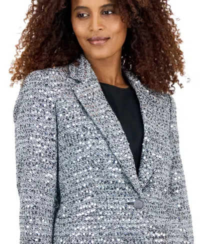Kasper Plus Size Sequin Statement Blazer In Metallic