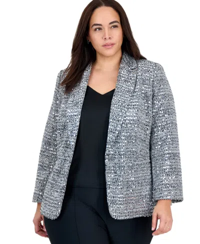 Kasper Plus Size Sequin Statement Blazer In Gray