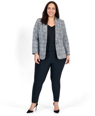 Kasper Plus Size Sequin Statement Blazer In Gray