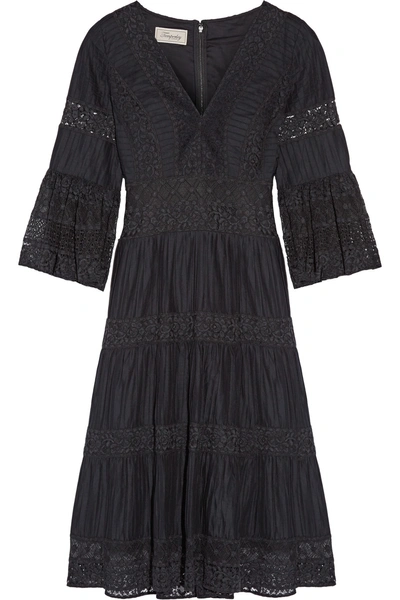 Temperley London Desdemona Pleated Cotton-voile And Guipure Lace Dress