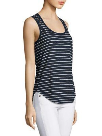 Shop Atm Anthony Thomas Melillo Striped Linen Jersey Tank Top In Mdnight White Stripes