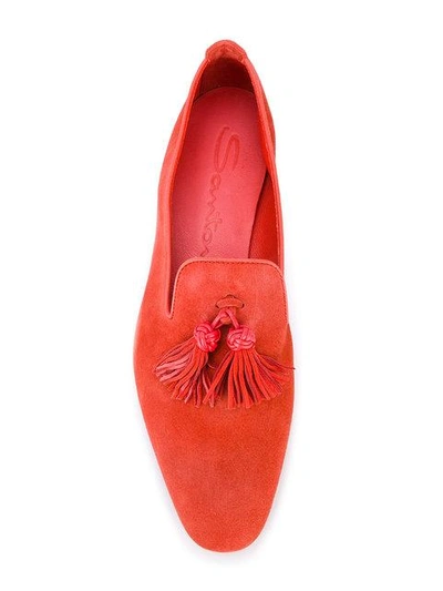 Shop Santoni Tassel Appliques Loafers - Red