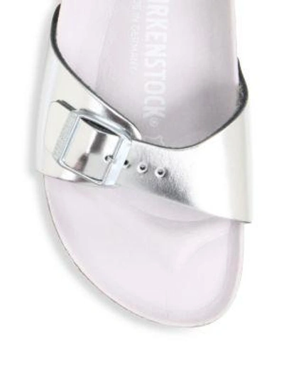 Shop Birkenstock Leather Madrid Slide Sandals In Silver