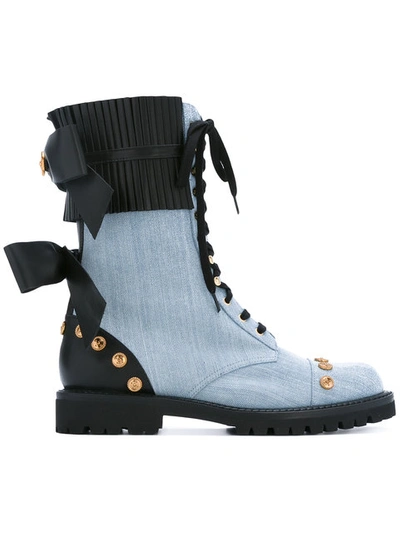 Fausto Puglisi Chambray Studded Boots In Sky Blue