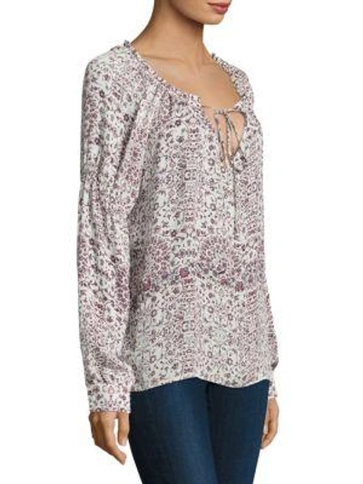 Shop L Agence Crawford Floral Print Silk Blouse In Ivory