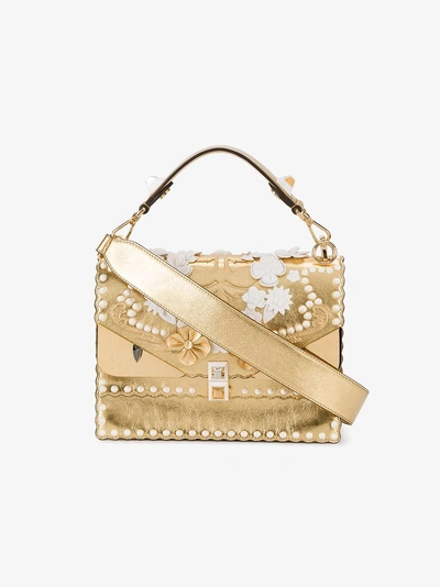 Shop Fendi Gold Floral Bug Kan I Shoulder Bag In Metallic