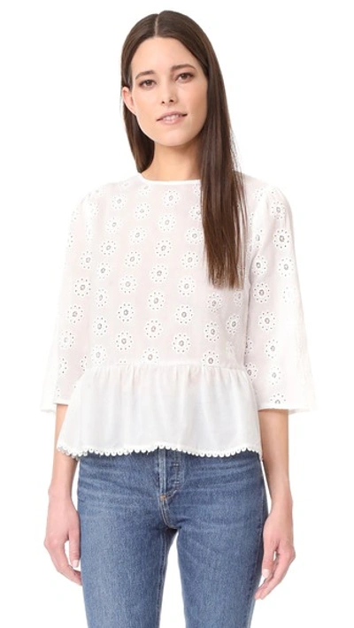 English Factory Bell Sleeve Eyelet Top In White