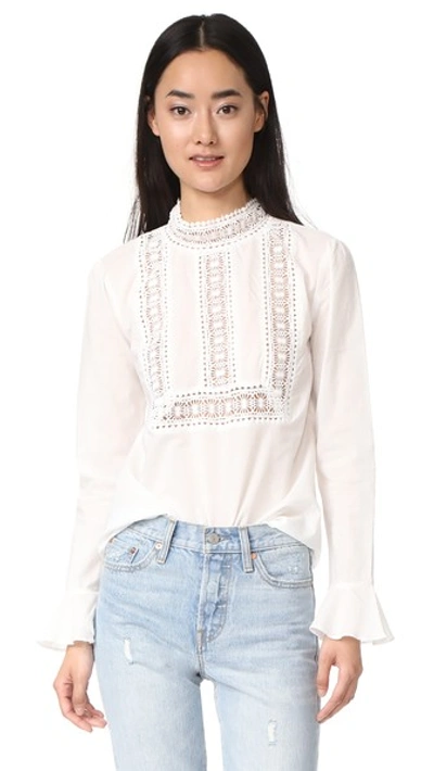 Endless Rose Semi High Neck Top With Belle Sleeves In Off White