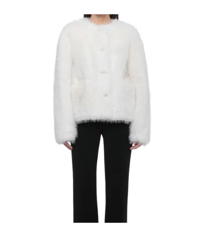 Stand Studio Textured Collarless Jacket In White