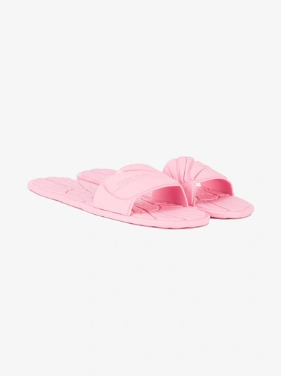 Shop Miu Miu Pink Floral Stamped Slides In Pink/purple