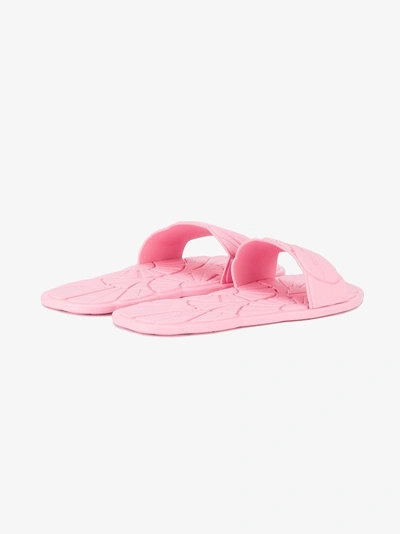 Shop Miu Miu Pink Floral Stamped Slides In Pink/purple