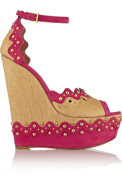 Alaïa Studded Suede And Straw Platform Sandals