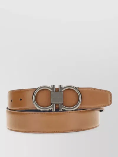 Ferragamo Brown Gancini Solid Reversible Belt In Brown