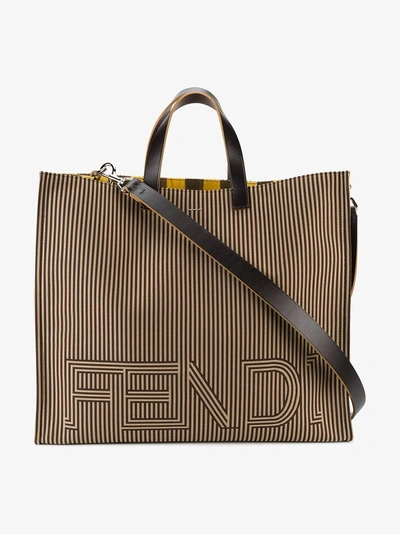 Shop Fendi Large Logo Tote Bag In Brown