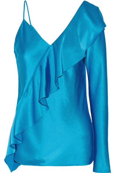 Shop Diane Von Furstenberg Asymmetric Ruffled Satin Top