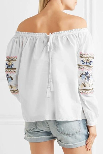 Shop Needle & Thread Off-the-shoulder Embroidered Cotton-poplin Blouse In White