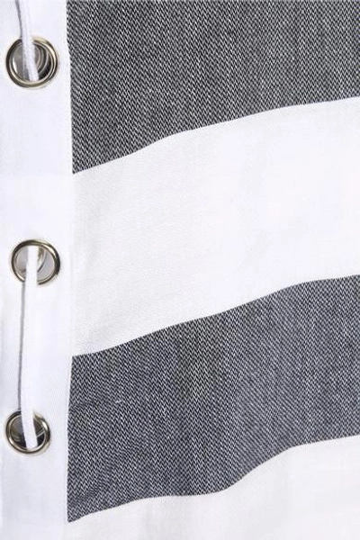 Shop Koza Lebron Fringed Striped Cotton Mini Dress In White