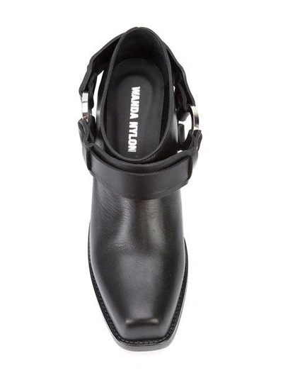 Shop Wanda Nylon Ring Embellished Chunky Heel Boots In Black