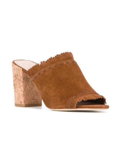 Shop Tory Burch Fringed Cork Mules - Brown