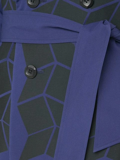 Shop Issey Miyake Geometric Print Trench Coat - Blue