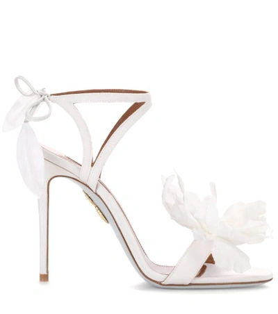 Shop Aquazzura Flora 105 Embellished Sandals In White