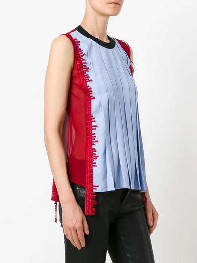 Shop Versace Detailed Laterals Pleated Tank - Blue